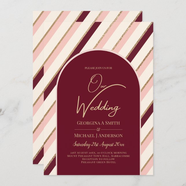 Colour Palette Burgundy Pink Gold Wedding Invitation (Front/Back)