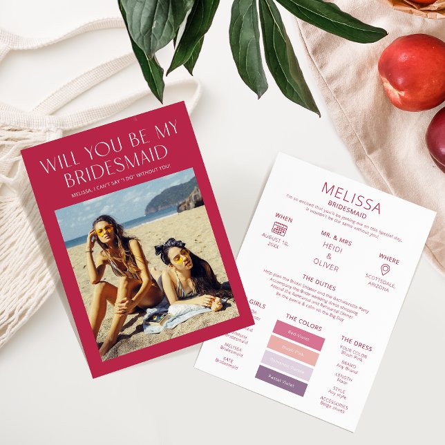 Colour Palette Photo Be My Bridesmaid Proposal Car Invitation (Creator Uploaded)