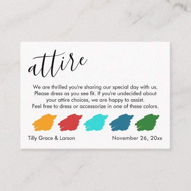  Colour Palette Suggestions Wedding Guest Attire Enclosure Card (Front)