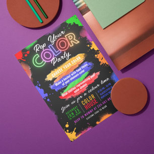  Colour Party Black Invitation Editable Invitation