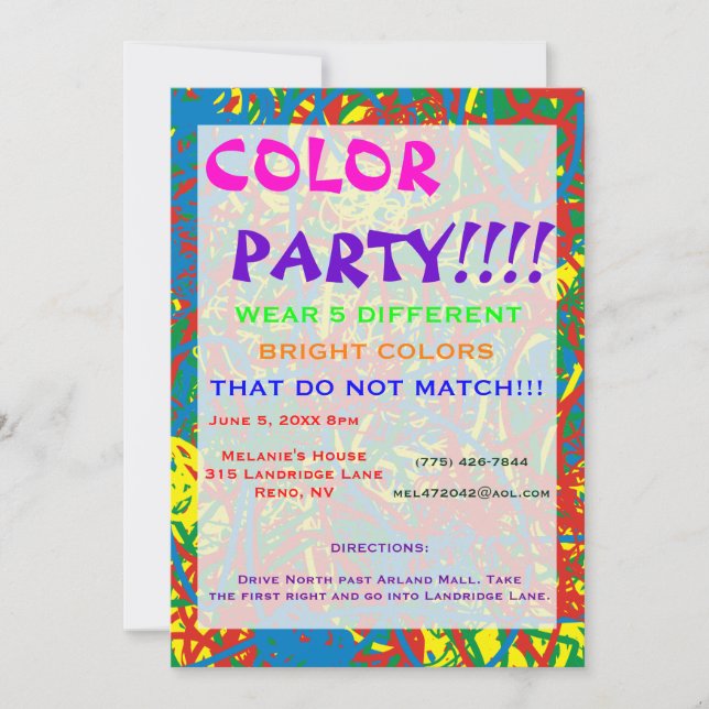 Colour Party Hot Mess Invitation Multicolor Blast (Front)