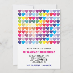 Colour party invitations Rainbow Heart Modern 10TH