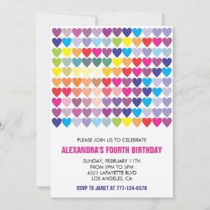 Colour party invitations Rainbow Heart Modern 4th 