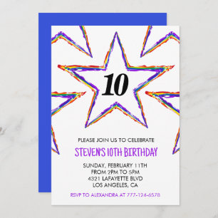 Colour party invitations Stars Rainbow primary kid