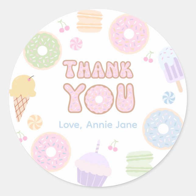 Colour Pastel Doughnut Thank You Sticker (Front)