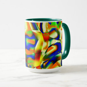 Colour patches on crooked greenish beige strips mug