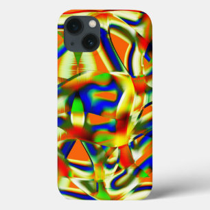 Colour patches on twisted greenish beige strips iPhone 13 case