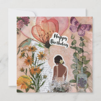 Colour Peach Floral Birthday Flat Greeting Card