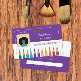 Colour Pencil Art Teacher Purple Horizontal Badge ID Badge