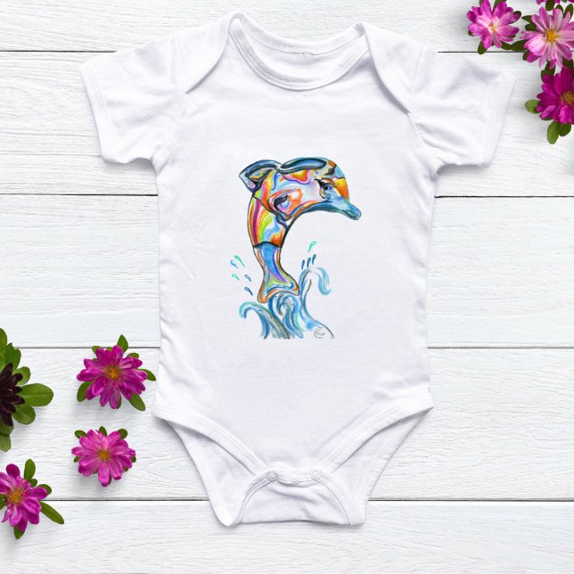 Colour Pencil Dolphin Jumping Out Of The Water Baby Bodysuit (Creator Uploaded)