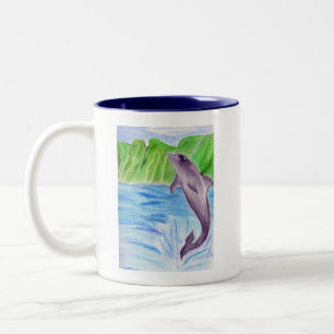 Colour pencil dolphin Two-Tone coffee mug