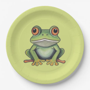 Colour Pencil Drawing Frog Paper Plate