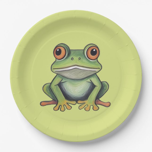 Colour Pencil Drawing Frog Paper Plate (Front)
