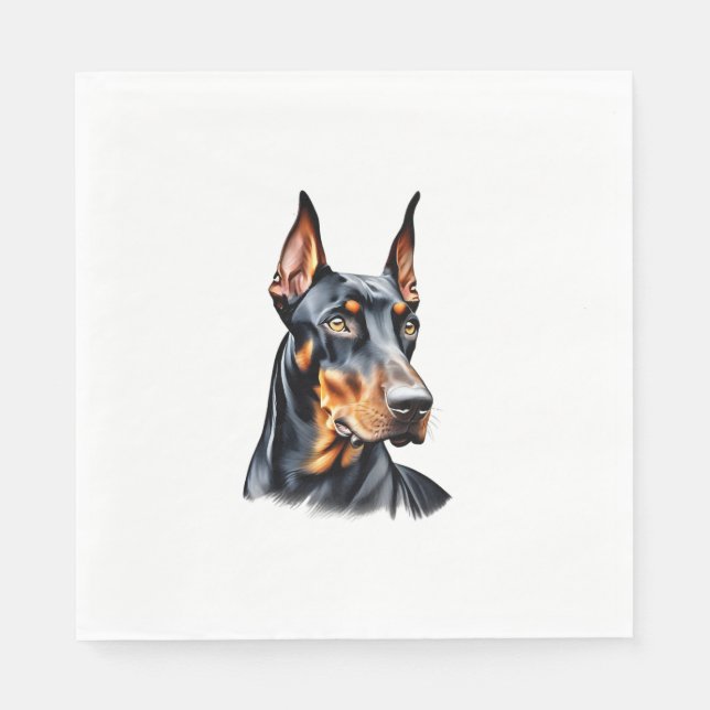 Colour pencil sketch of a Doberman Pinscher.  Esse Napkin (Front)
