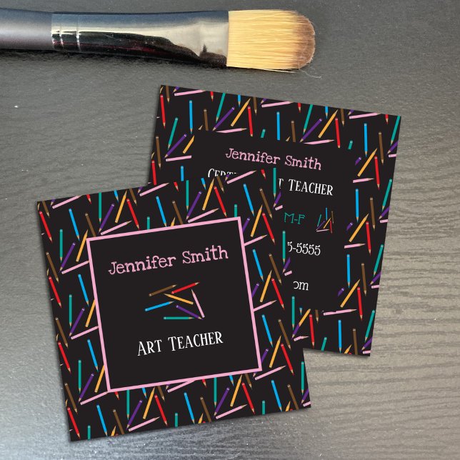 Colour Pencils Art Teacher Black Contact Cards (Creator Uploaded)