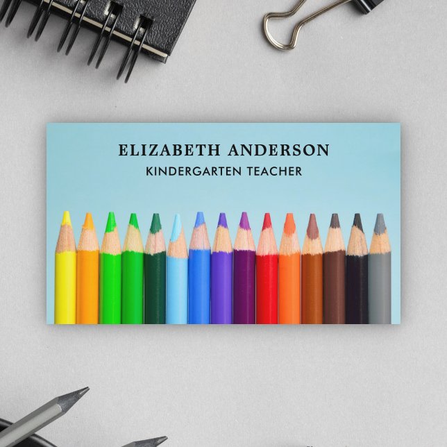 Colour Pencils Colourful Kindergarten Teacher Business Card (Creator Uploaded)