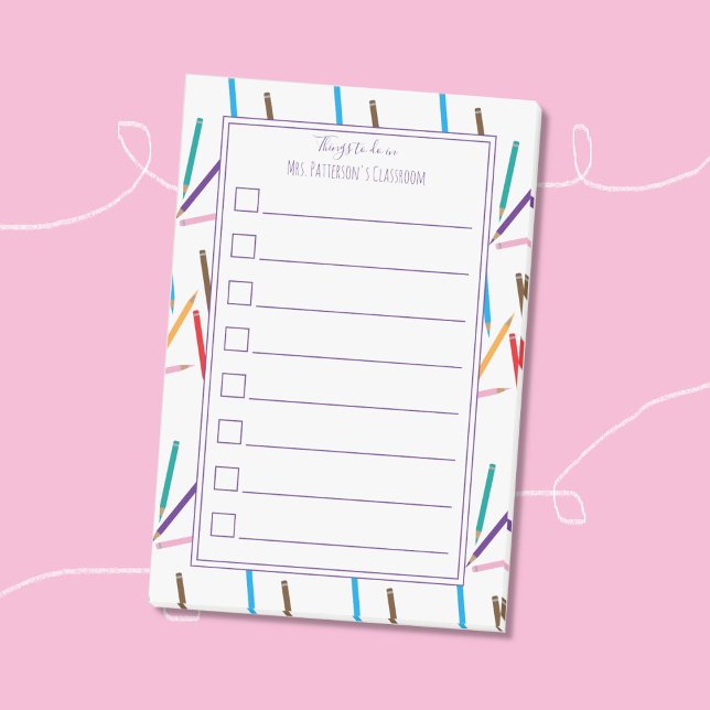 Colour Pencils Frame Teacher To Do Post-It Notes (These sticky notes with a scattered colored pencils frame will make a great gift for art teachers . )