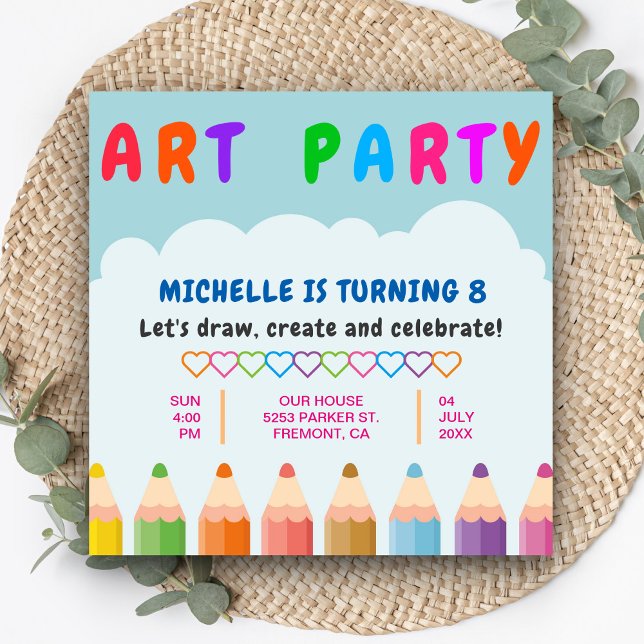 Colour Pencils Kids Art Party Birthday Invitation (Creator Uploaded)