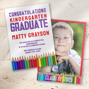 Colour Pencils Kindergarten Photo Graduation  Announcement