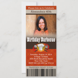 Colour Photo Barbecue BBQ Birthday Party Ticket Invitation