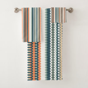 Colour-Play Geo Striped Design Bath Towel Set