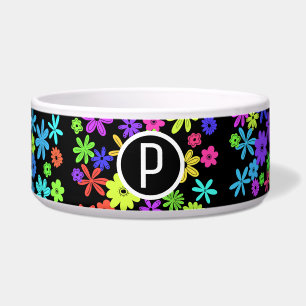 Colour Pop Cute Flowers Monogram Ceramic Pet Bowl