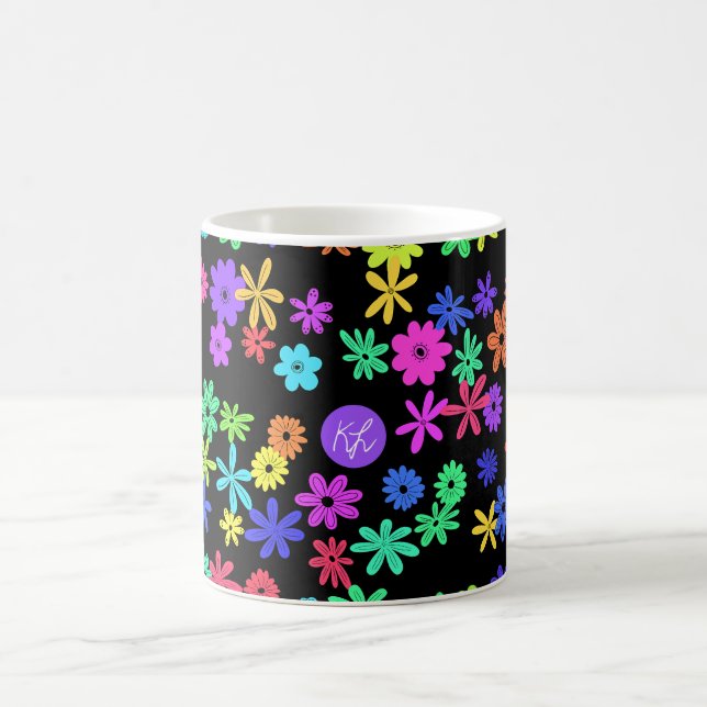 Colour Pop Cute Flowers Personalised Coffee Mug (Center)
