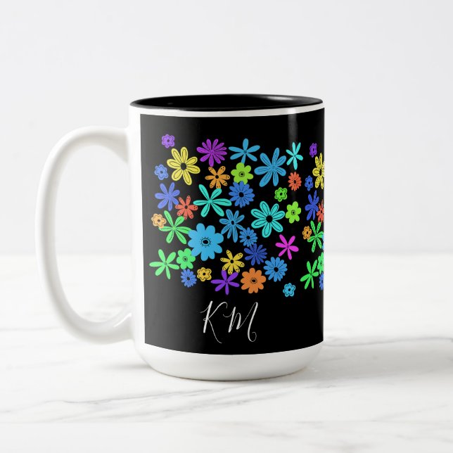 Colour Pop Cute Flowers Personalised Mug (Left)