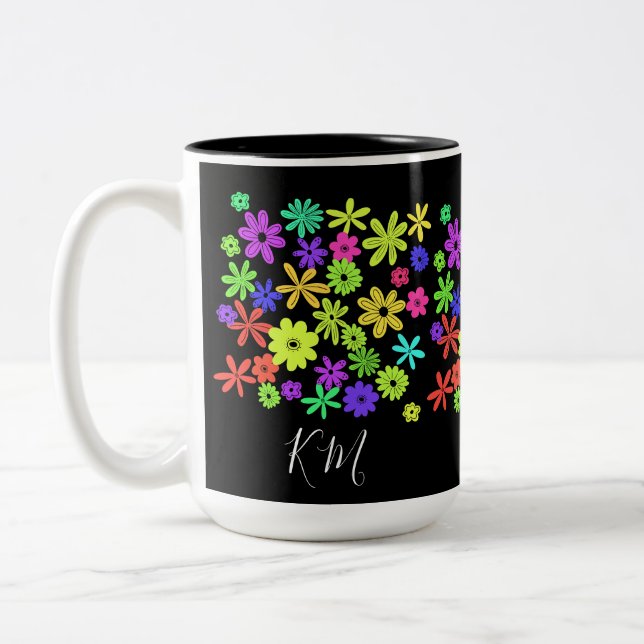 Colour Pop Cute Flowers Personalised Mug (Left)