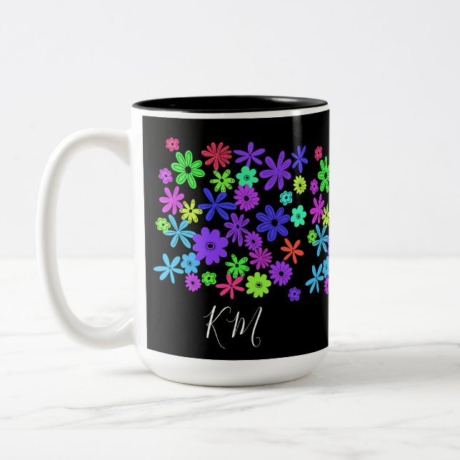 Colour Pop Cute Flowers Personalised Mug (Left)