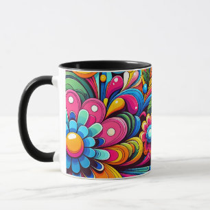 Colour Pop Floral Mug – Psychedelic Retro Flowers