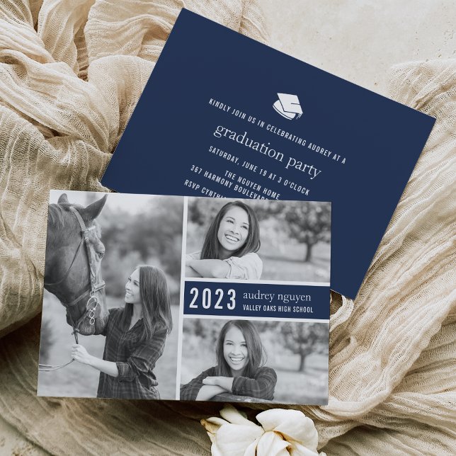 Colour Pop Photo Graduation Party Invite | Navy (Creator Uploaded)