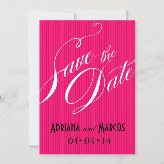 Colour Pop Pinstripe Signature Save Date fuschia Invitation (Front)