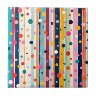 Colour Pop Polka Stripe Pattern Ceramic Tile