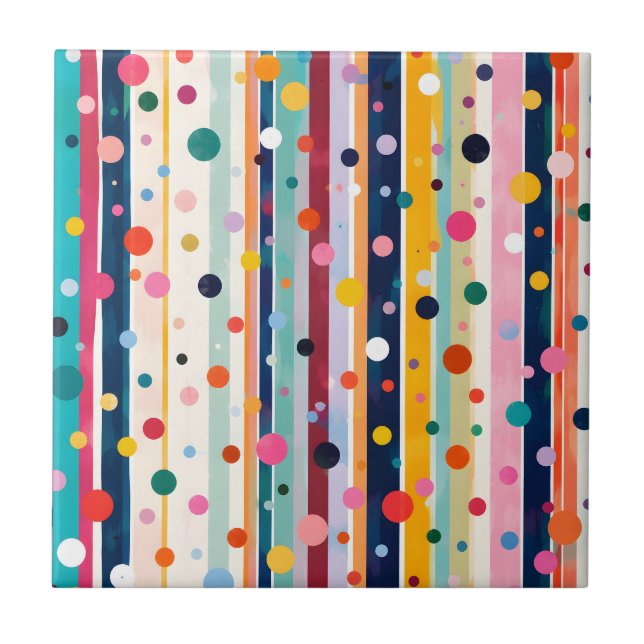 Colour Pop Polka Stripe Pattern Ceramic Tile (Front)