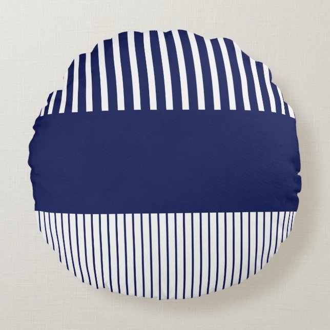 Colour Pop Stripes - Blue and White Round Cushion (Front)