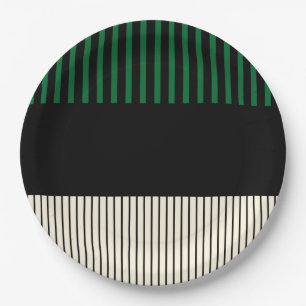Colour Pop Stripes - Green, Cream and Black Paper Plate