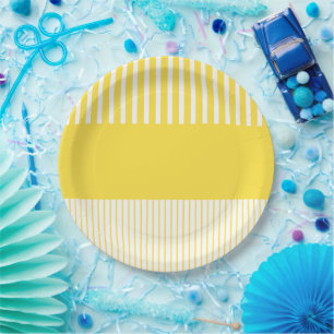 Colour Pop Stripes - Lemon Yellow and White Paper Plate