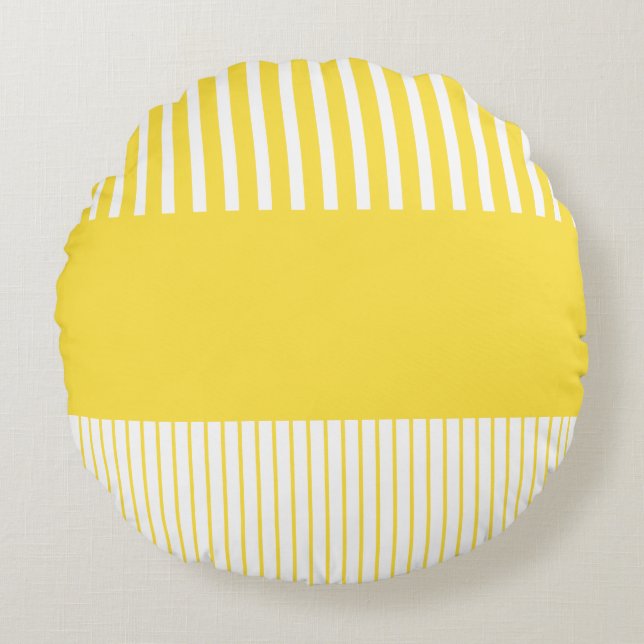 Colour Pop Stripes - Lemon Yellow and White Round Cushion (Front)