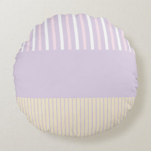Colour Pop Stripes - Pastel Pink, Yellow & Purple Round Cushion