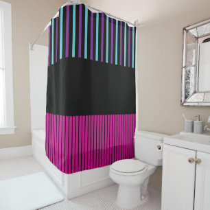 Colour Pop Stripes - Pink, Purple, Blue and Black Shower Curtain
