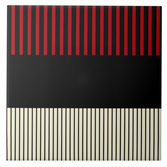 Colour Pop Stripes - Red & Cream Ceramic Tile (Front)