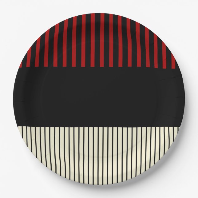 Colour Pop Stripes - Red & Cream Paper Plate (Front)