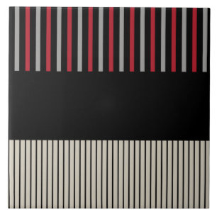 Colour Pop Stripes-Red, Grey, Black and Bone White Ceramic Tile