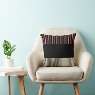 Colour Pop Stripes-Red, Grey, Black and Bone White Cushion
