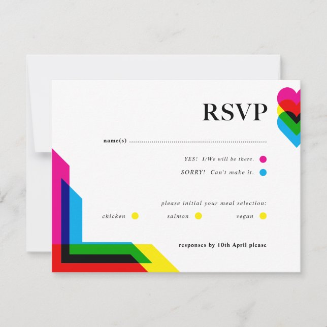 Colour Pop Wedding RSVP card (Front)
