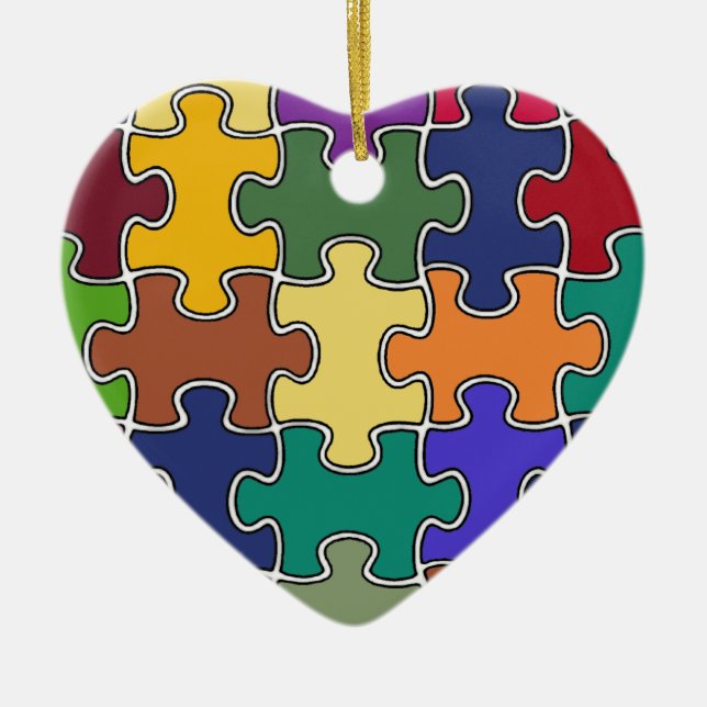 colour puzzle pieces ceramic ornament (Front)