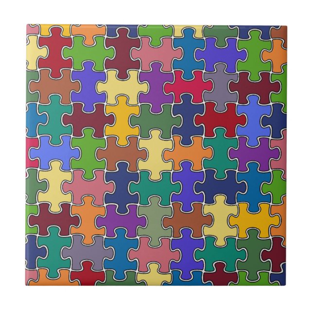 colour puzzle pieces ceramic tile (Front)