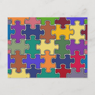colour puzzle pieces postcard