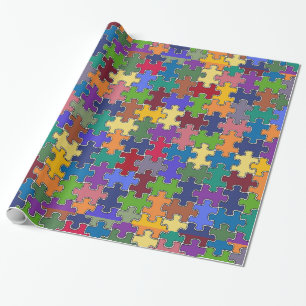 colour puzzle pieces wrapping paper